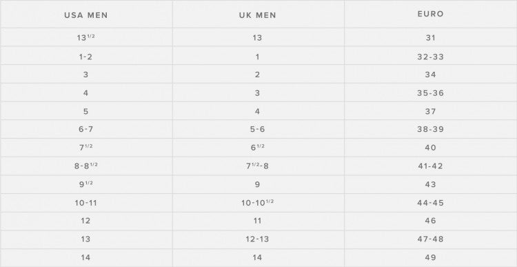 frye shoe size chart